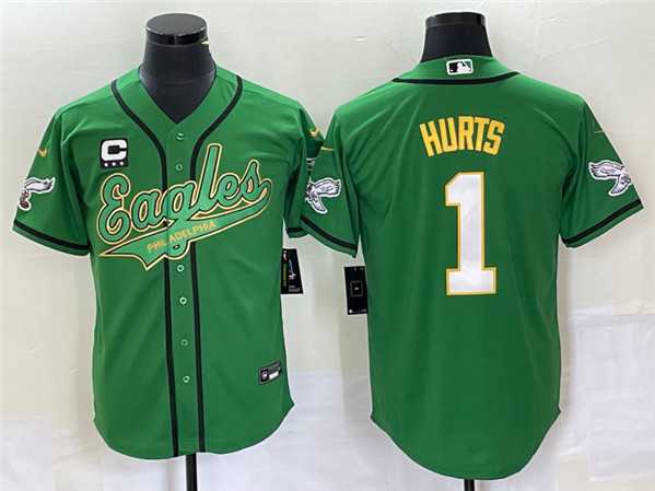Men's Philadelphia Eagles #1 Jalen Hurts Green With C Patch Cool Base Stitched Baseball Jersey,We sell and wholesale Men's Philadelphia Eagles #1 Jalen Hurts Green With C Patch Cool Base Stitched Baseball Jersey on line form chian!